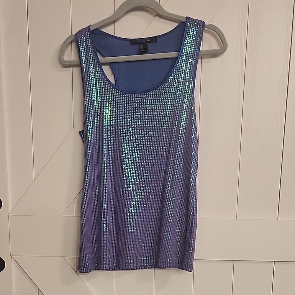 Forever 21 Iridescent Blue Sequin Tank Top